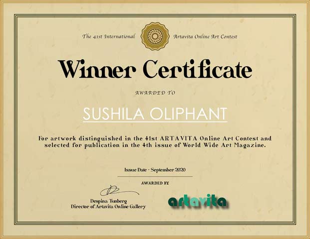 Art Award Certificat Sushila Oliphant